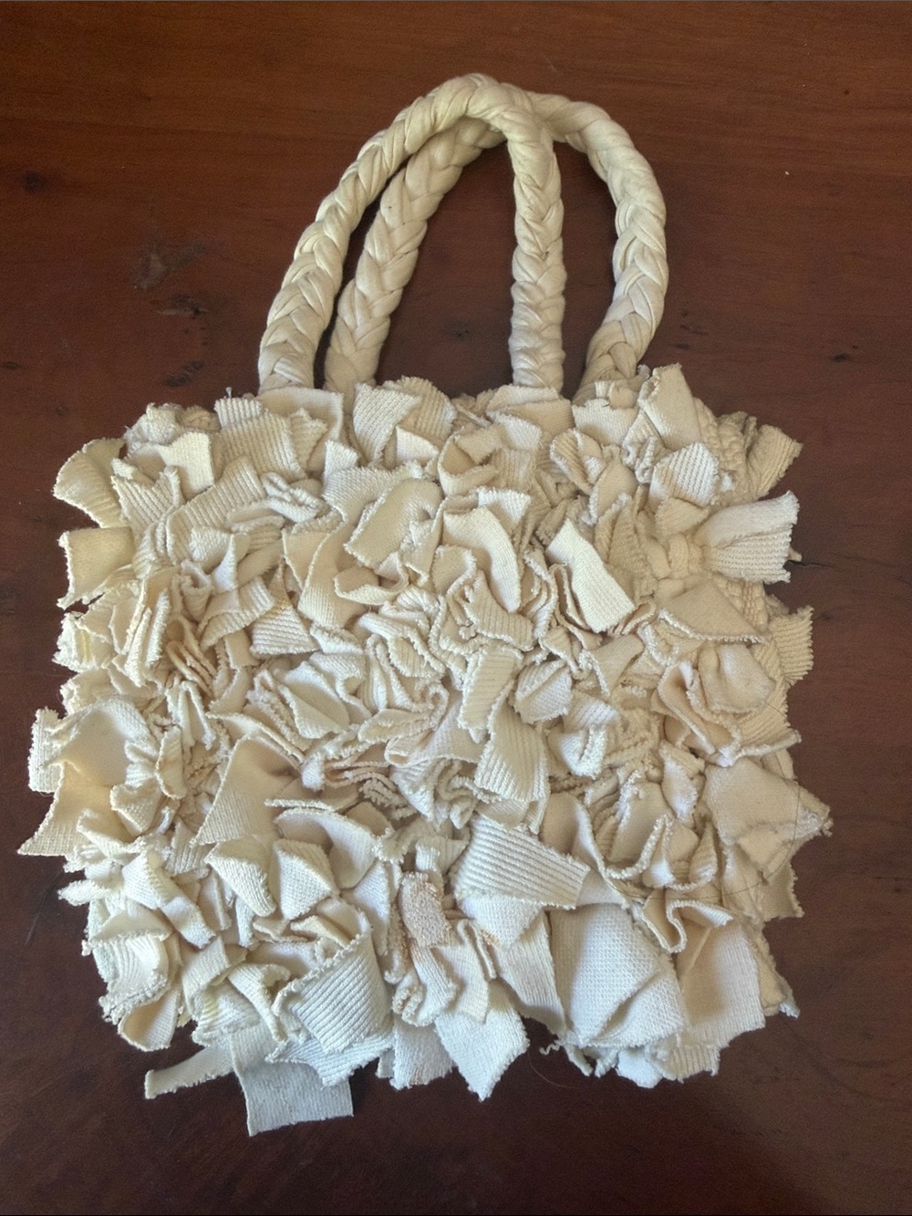 Cream Texture Braided-Handle Tote Bag